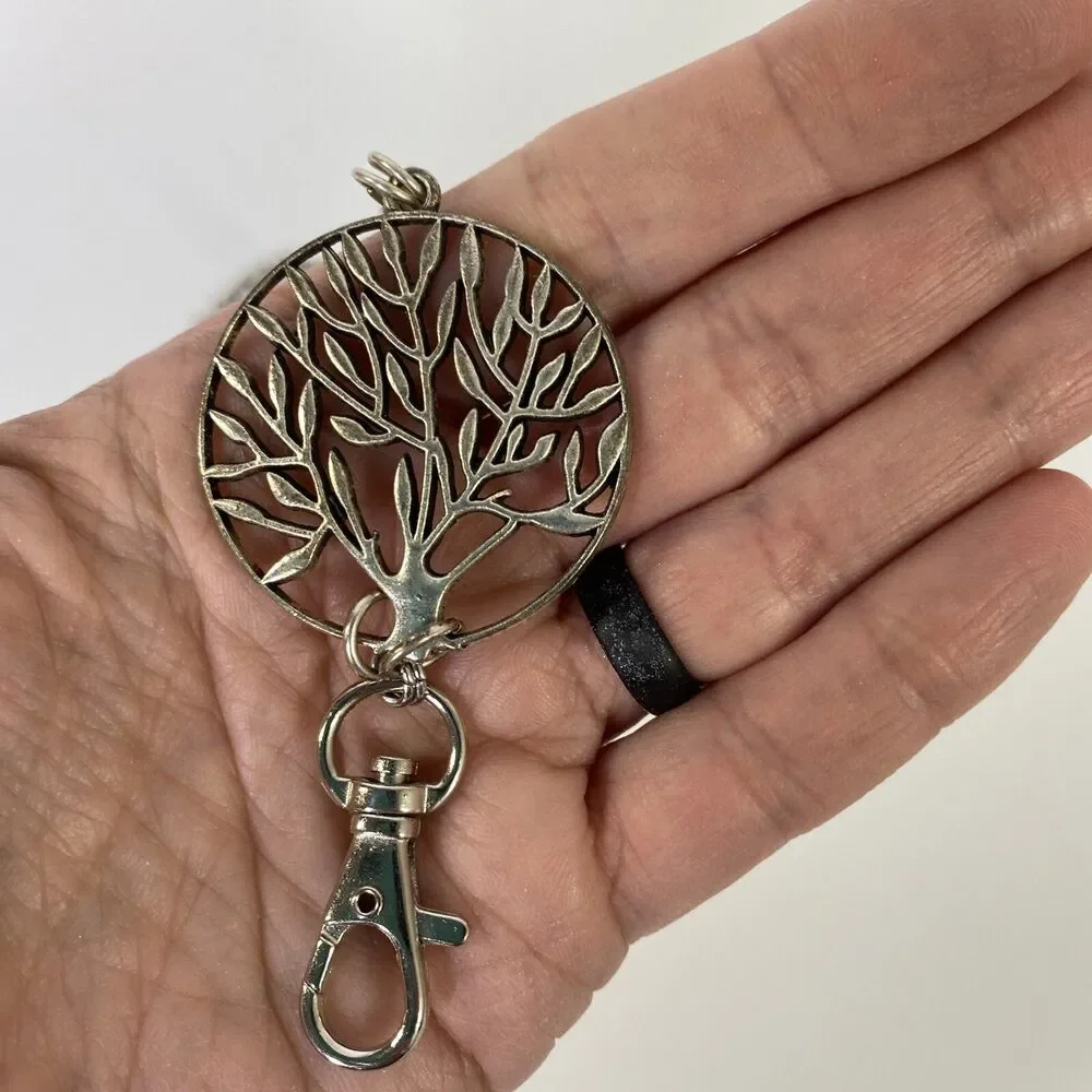Tree of Life Pendant Badge Name Tag Holder‎ Necklace Silver Tone Work Conference